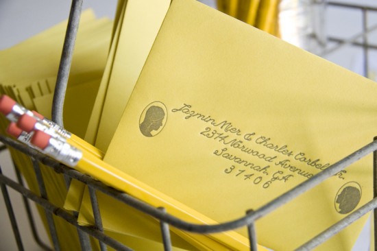 Yellow-Gray-Silhouette-Letterpress-Wedding-Invitations-Envelope