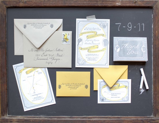 Yellow-Gray-Silhouette-Letterpress-Wedding-Invitations-Suite