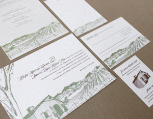 Custom Illustrated Letterpress Wedding Invitations by Albertine Press