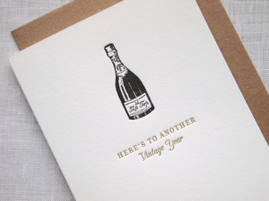 Letterpress Anniversary Card - Vintage Year Champagne Bottle by Missive