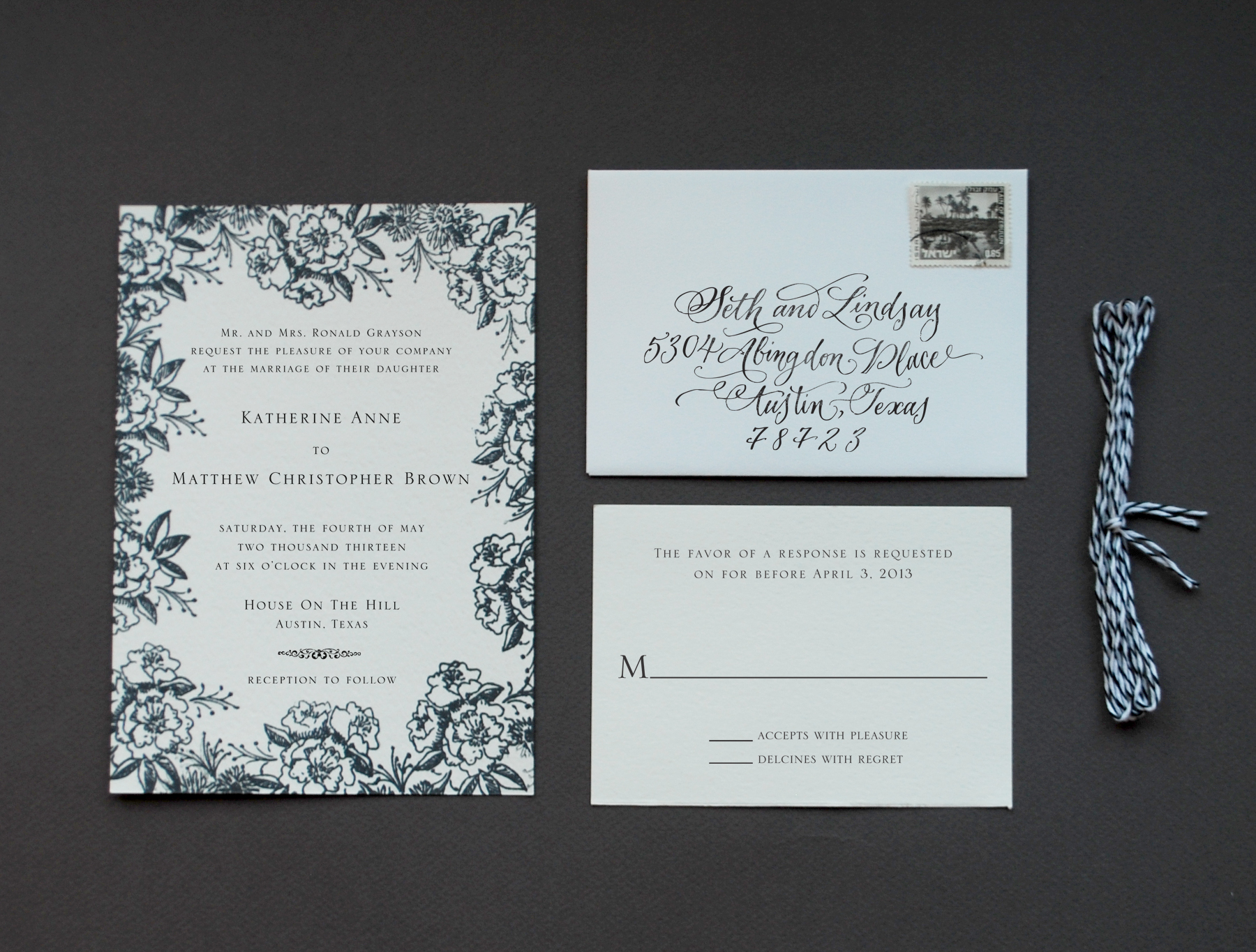 DIY Rubber Stamp Floral Wedding Invitations