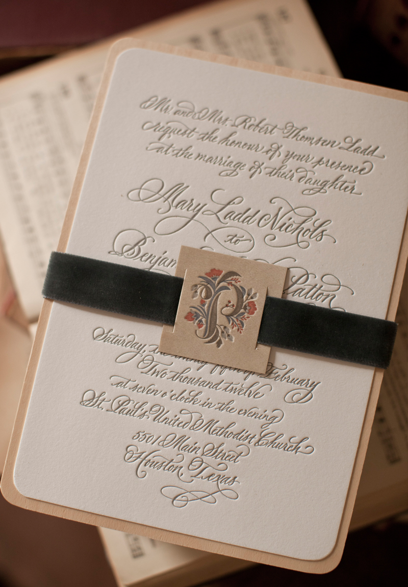 Mary + Ben's Elegant and Rustic Letterpress Wedding Invitations