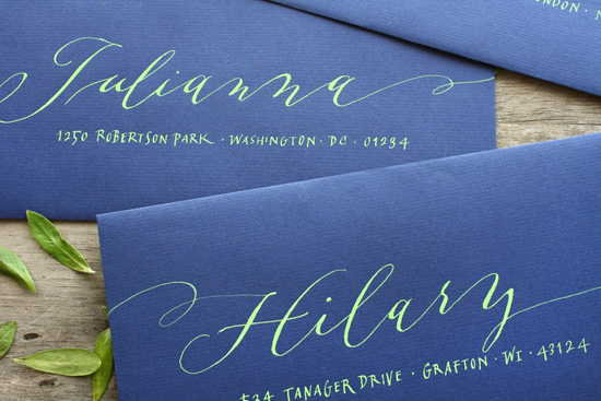 Nancy Hopkins blue addressed envelopes