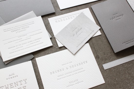 Understated Gray + White Wedding Invitations by Sideshow Press via Oh So Beautiful Paper (3)
