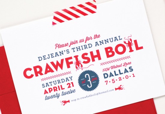 Summer Crawfish Boil Invitations by Palm Papers via Oh So Beautiful Paper