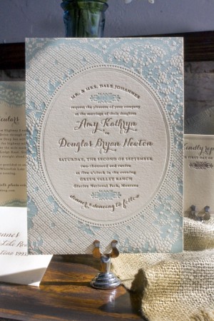 Vintage-Inspired Country Lace Wedding Invitations by Lucky Luxe Couture Correspondence via Oh So Beautiful Paper (7)