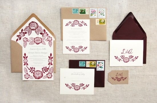 Katharine Watson Block Printed Wedding Invitations via Oh So Beautiful Paper (4)