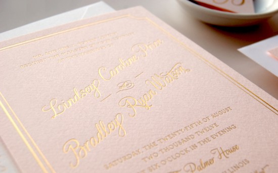 Pink and Gold Foil Wedding Invitations by Daily Sip Studios via Oh So Beautiful Paper (4)