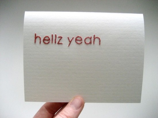 Hellz Yeah Minimalist Embroidery Card by Curious Doodles