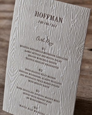 Day-Of Wedding Stationery Inspiration and Ideas: Wood + Faux Bois via Oh So Beautiful Paper