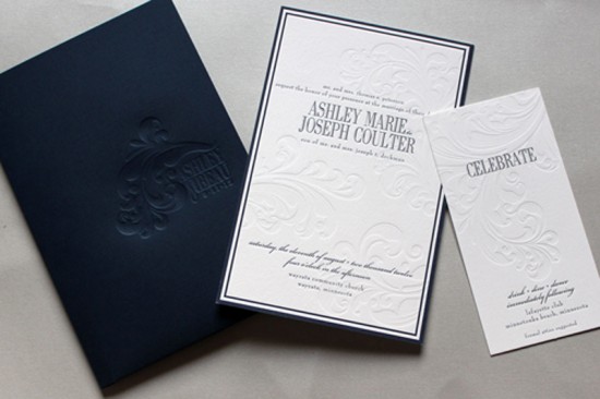 Classic Navy Debossed Wedding Invitations by Gretchen Berry Design Co. via Oh So Beautiful Paper (3)