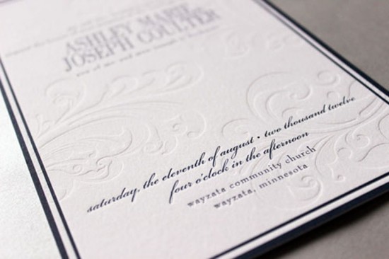 Classic Navy Debossed Wedding Invitations by Gretchen Berry Design Co. via Oh So Beautiful Paper (5)