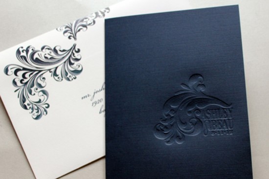 Classic Navy Debossed Wedding Invitations by Gretchen Berry Design Co. via Oh So Beautiful Paper (8)