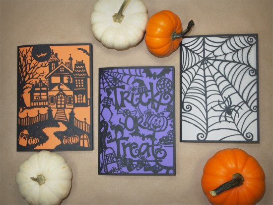 Laser-Cut Halloween Cards by Alexis Mattox Design via Oh So Beautiful Paper (1)