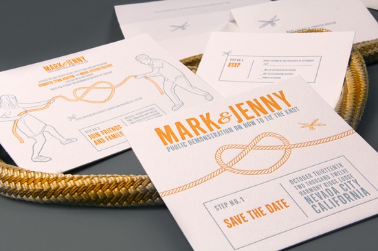 Tie the Knot Letterpress Wedding Invitations by Clutch Design via Oh So Beautiful Paper (1)