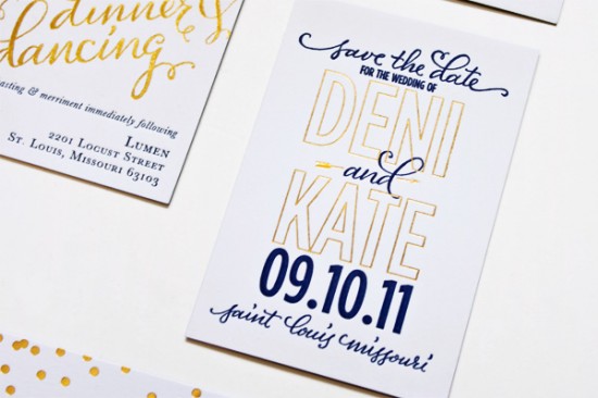 Navy + Gold Foil Calligraphy Wedding Invitations by Plurabelle and Kate Allen via Oh So Beautiful Paper (6)