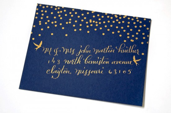 Navy + Gold Foil Calligraphy Wedding Invitations by Plurabelle and Kate Allen via Oh So Beautiful Paper (4)