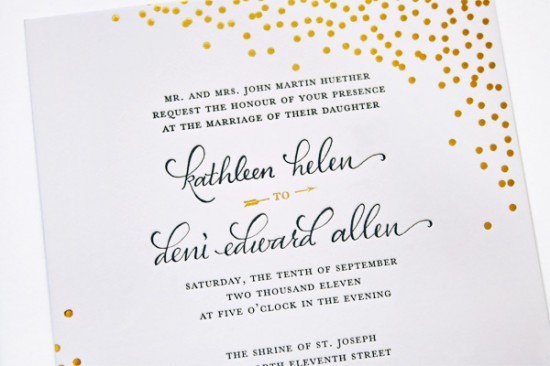 Navy + Gold Foil Calligraphy Wedding Invitations by Plurabelle and Kate Allen via Oh So Beautiful Paper (3)