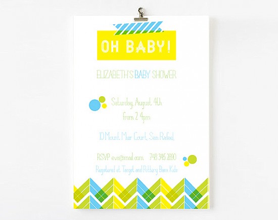Modern Neon Baby Shower Invitations via Oh So Beautiful Paper