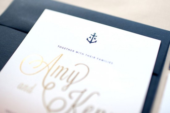 Ombre and Gold Foil Nautical Wedding Invitations by Carina Skrobeck Design via Oh So Beautiful Paper (3)