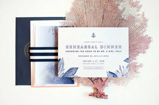 Ombre and Gold Foil Nautical Wedding Invitations by Carina Skrobeck Design via Oh So Beautiful Paper (8)