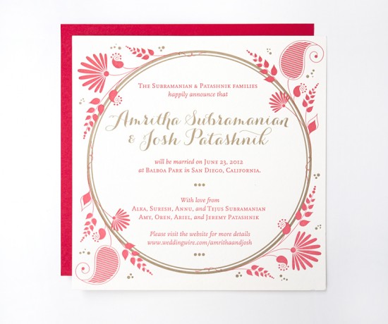 Red and Gold Letterpress Wedding Invitations by Rashi Birla via Oh So Beautiful Paper (3)