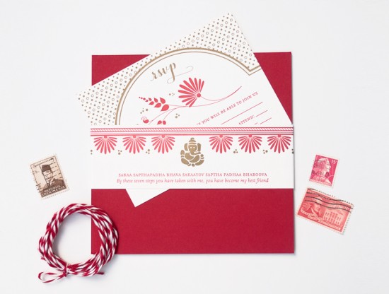 Red and Gold Letterpress Wedding Invitations by Rashi Birla via Oh So Beautiful Paper (1)