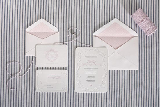 Traditional Pink Letterpress Wedding Invitations by Nuage Designs via Oh So Beautiful Paper (1)