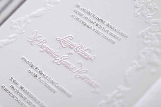 Traditional Pink Letterpress Wedding Invitations by Nuage Designs via Oh So Beautiful Paper (4)