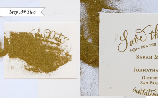 DIY Tutorial: Gold Rubber Stamp Save the Dates by Antiquaria via Oh So Beautiful Paper