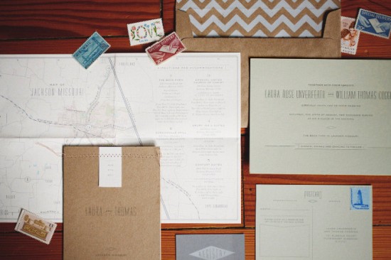 Laura's Kraft Paper and Chevron Stripe Wedding Invitations via Oh So Beautiful Paper (6)