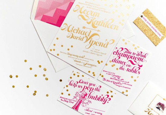 Pink and Gold Foil Wedding Invitations by Coral Pheasant via Oh So Beautiful Paper (9)