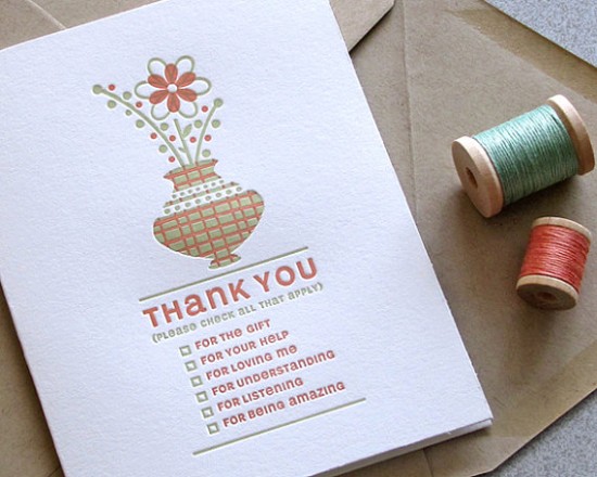 Thank You Card: Letterpress Check Box Thank You Notes by Sweet Harvey