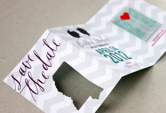Calligraphy + Chevron Stripe Save the Dates by August Blume via Oh So Beautiful Paper (1)