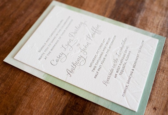 Watercolor + Letterpress Wedding Invitations by Make Merry via Oh So Beautiful Paper (7)
