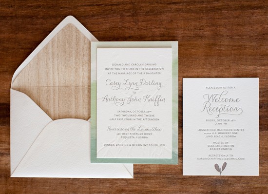 Watercolor + Letterpress Wedding Invitations by Make Merry via Oh So Beautiful Paper (6)