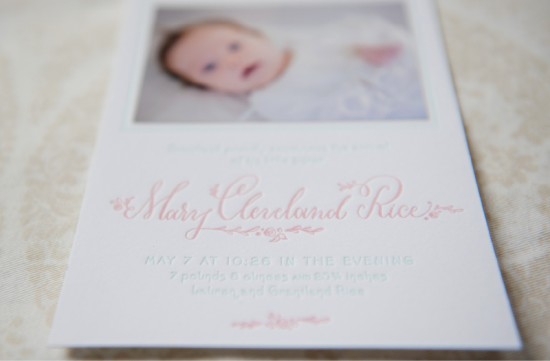 Feminine Letterpress Birth Announcements by Holly Hollon Design and Calligraphy via Oh So Beautiful Paper (1)