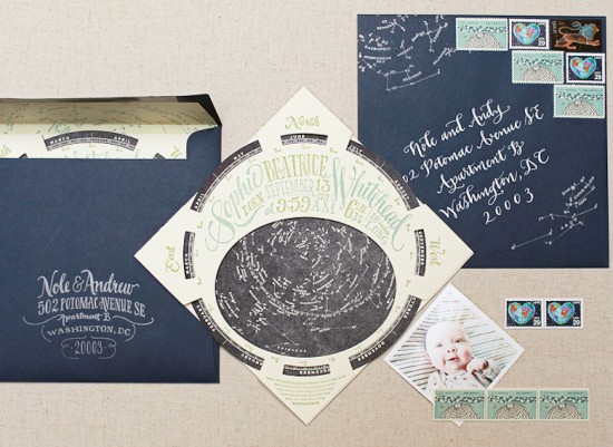 Constellation Starfinder Letterpress Birth Announcements by Ladyfingers Letterpress for Oh So Beautiful Paper (31)