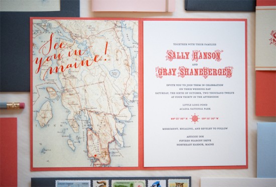 Map Travel-Inspired Destination Wedding Invitations by Gus & Ruby Letterpress via Oh So Beautiful Paper (10)