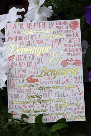 Multilingual Gold Foil Wedding Invitations by Lion in the Sun via Oh So Beautiful Paper (5)