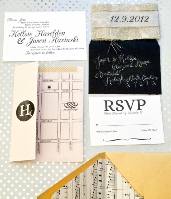 Black and White Music Inspired Letterpress Wedding Invitations by One & Only via Oh So Beautiful Paper (9)