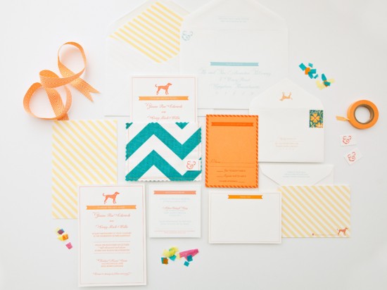 Chevron Stripe Fabric Pocket Wedding Invitations by Janine Rae Design via Oh So Beautiful Paper (7)