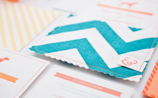 Chevron Stripe Fabric Pocket Wedding Invitations by Janine Rae Design via Oh So Beautiful Paper (3)