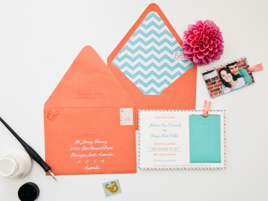 Chevron Stripe Fabric Pocket Wedding Invitations by Janine Rae Design via Oh So Beautiful Paper (1)