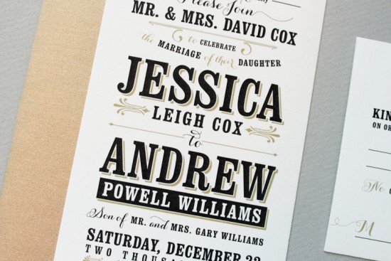 Black and Gold Typographic Wedding Invitations by Megan Wright Design Co. via Oh So Beautiful Paper (2)