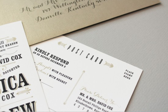 Black and Gold Typographic Wedding Invitations by Megan Wright Design Co. via Oh So Beautiful Paper (4)