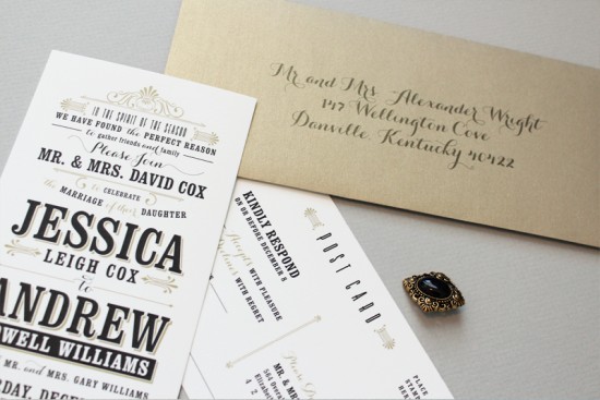 Black and Gold Typographic Wedding Invitations by Megan Wright Design Co. via Oh So Beautiful Paper (5)