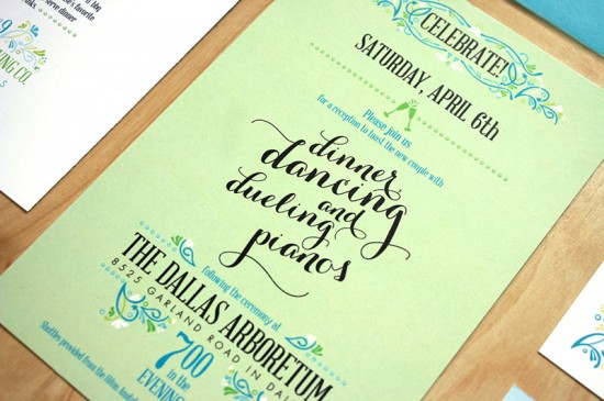 Green + Turquoise Garden Party Wedding Invitations by Mountain Paper via Oh So Beautiful Paper (12)