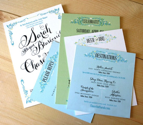 Green + Turquoise Garden Party Wedding Invitations by Mountain Paper via Oh So Beautiful Paper (14)