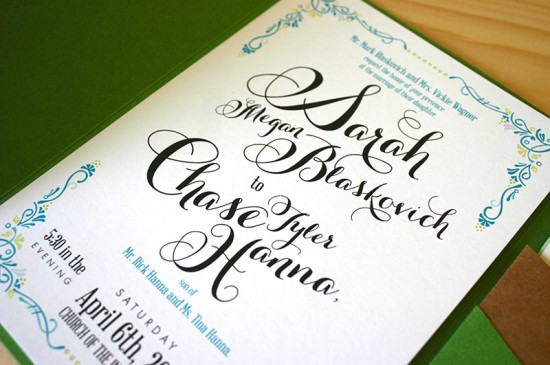 Green + Turquoise Garden Party Wedding Invitations by Mountain Paper via Oh So Beautiful Paper (2)